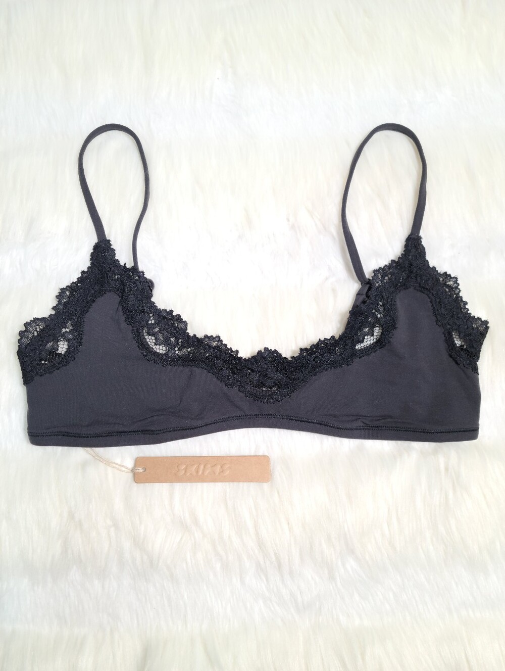 SKIMS Fits Everybody Lace Scoop Bralette Black Onyx Women Medium NEW